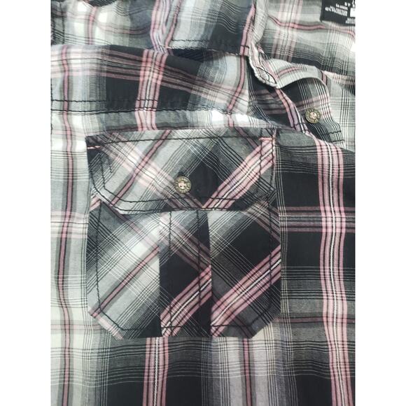Jeans by Buffalo Mustafa Black Plaid Shirt size 2XL Y2K Grunge Gorpcore - Picture 5 of 12